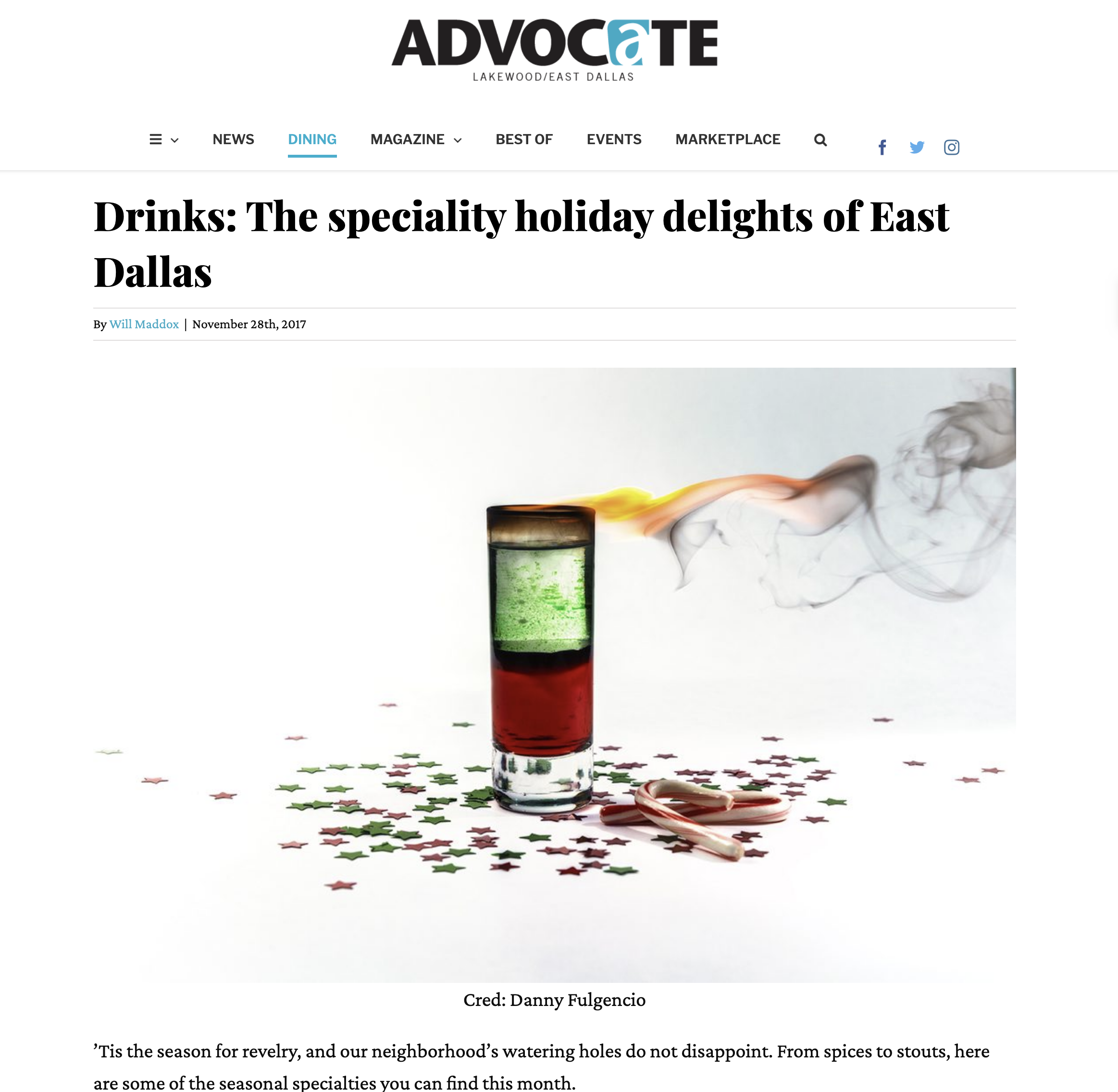 Drinks specialty holiday beverages of East Dallas in Lakewood Advocate