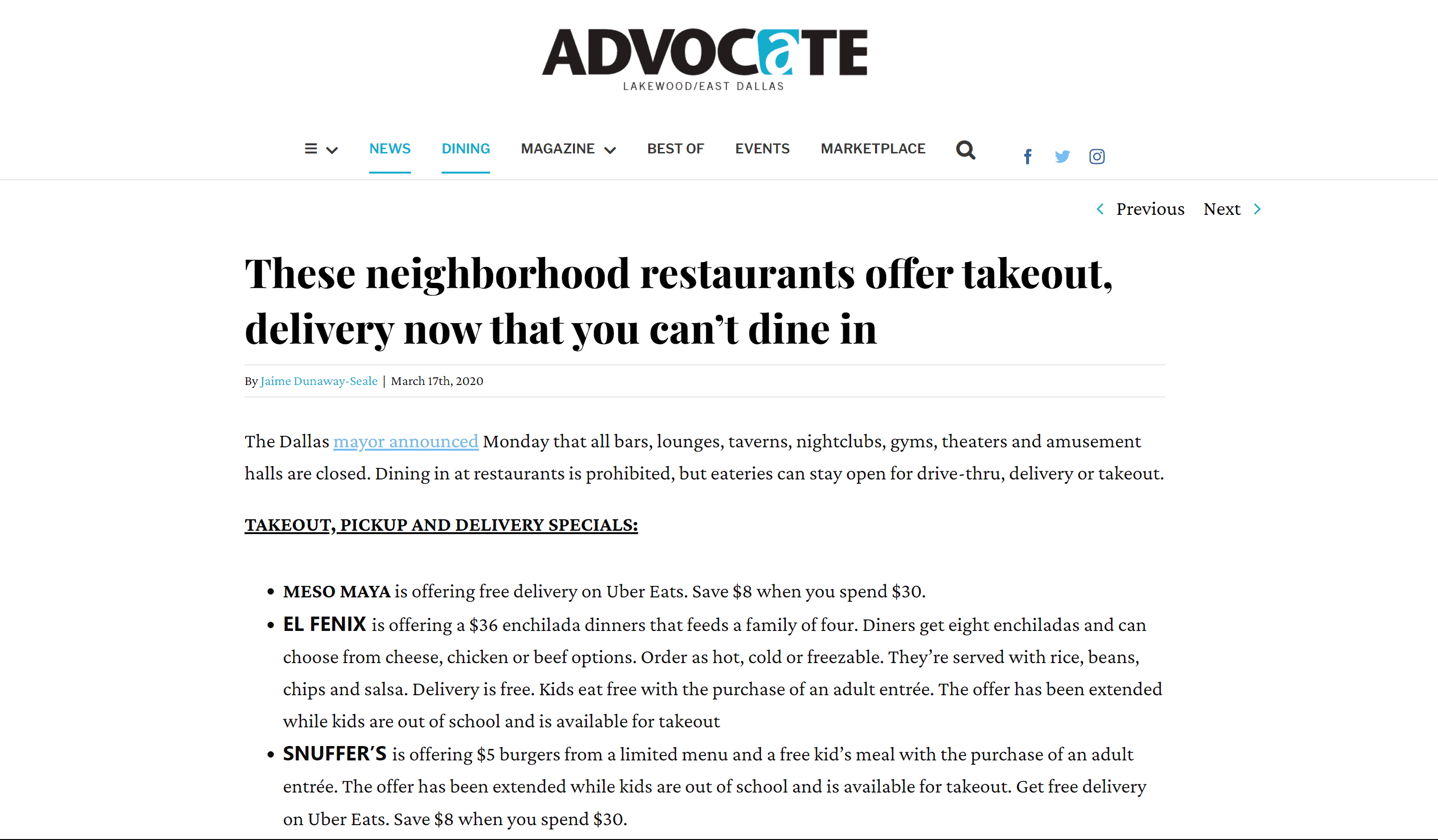 Neighborhood restaurants offering takeout in Lakewood Advocate