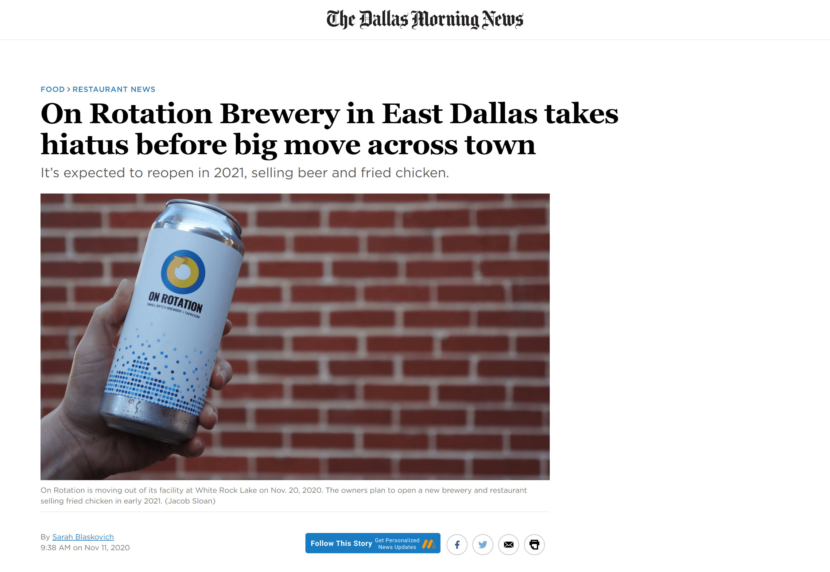 On Rotation Brewery in East Dallas takes hiatus before big move across town [Dallas Morning News]