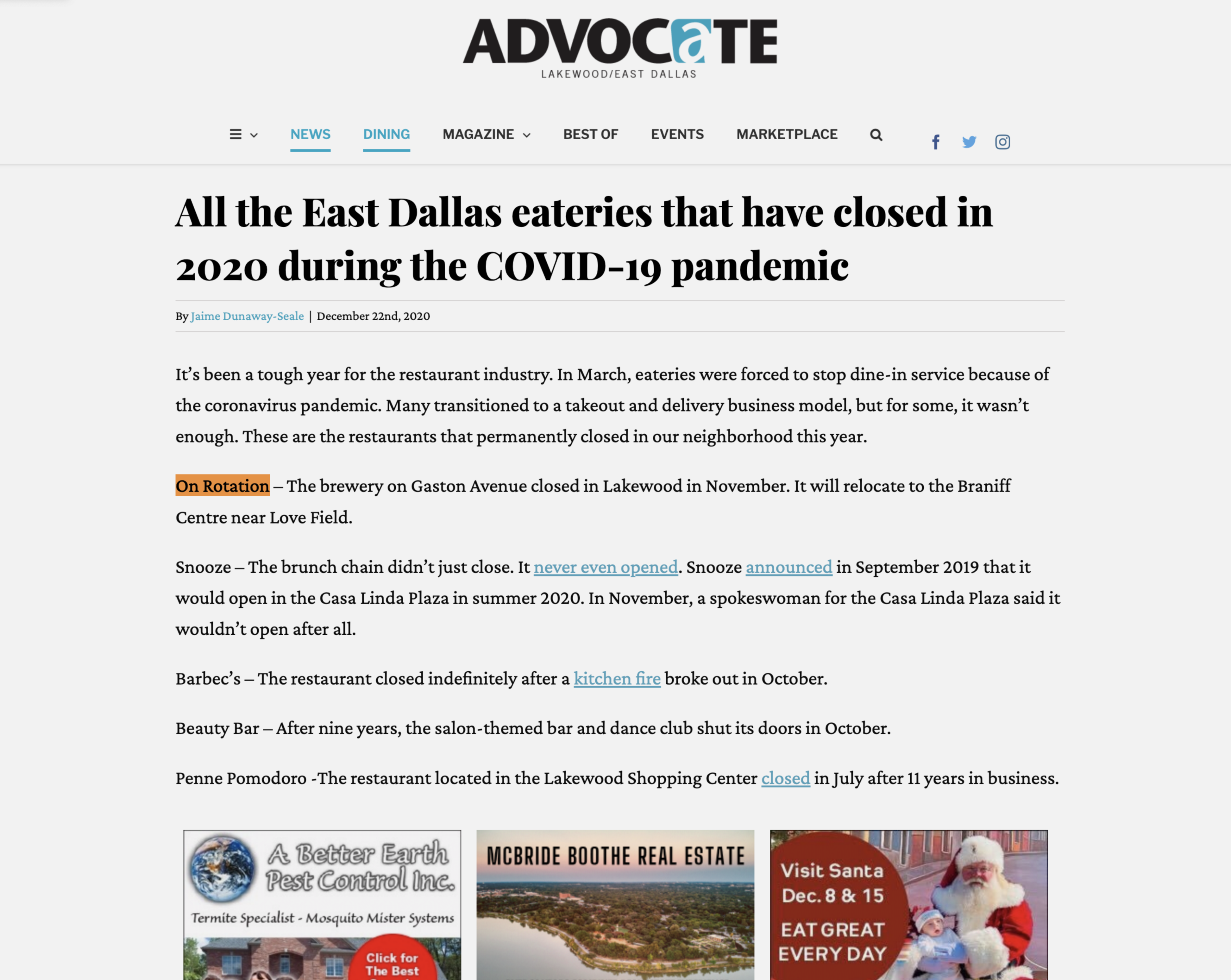 All the East Dallas eateries that have closed in 2020 during the COVID-19 pandemic [Lakewood Advocate]