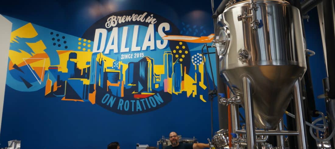 On Rotation Dallas Skyline Mural & Brewery Fermentation Tanks