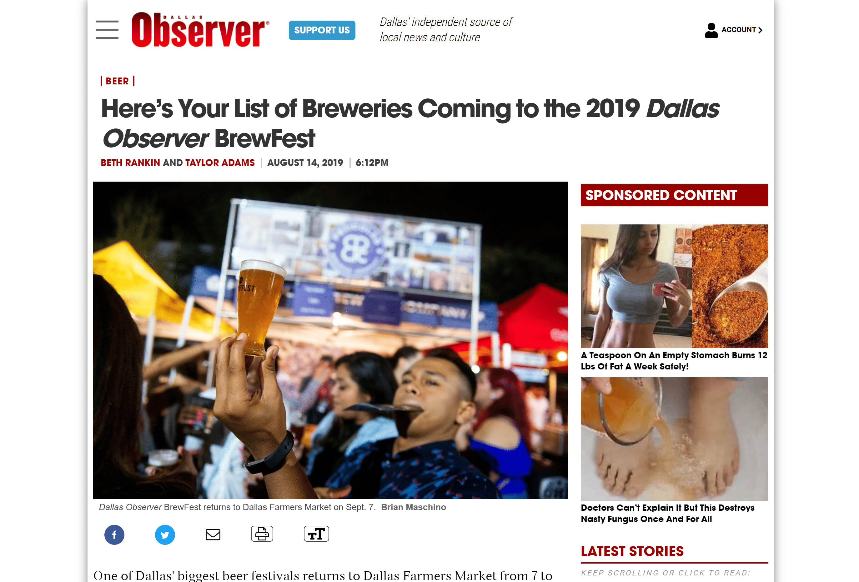 2019 dallas observer brewfest list screenshot