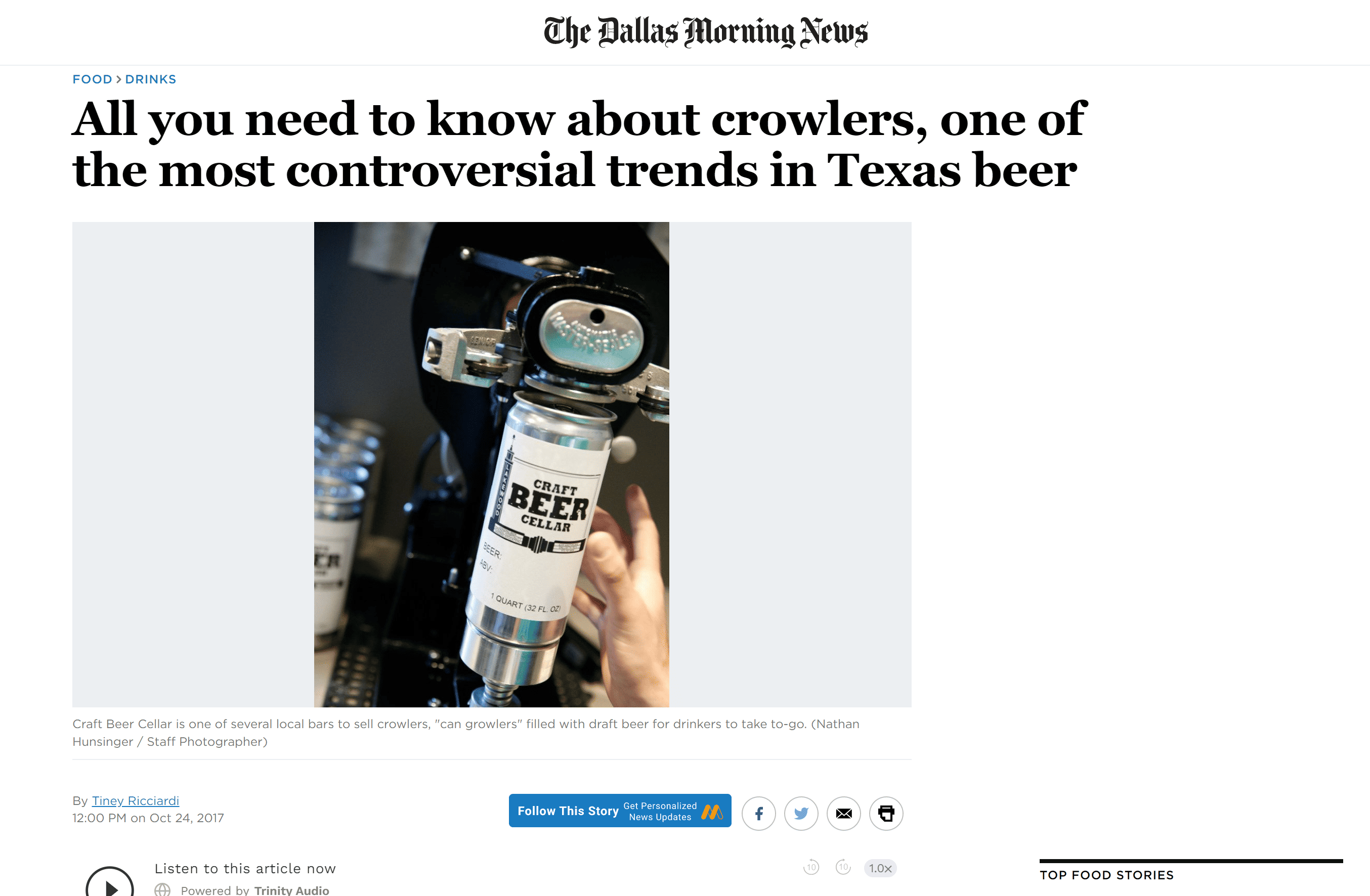 Controversial trend, crowler, covered in The Dallas Morning News