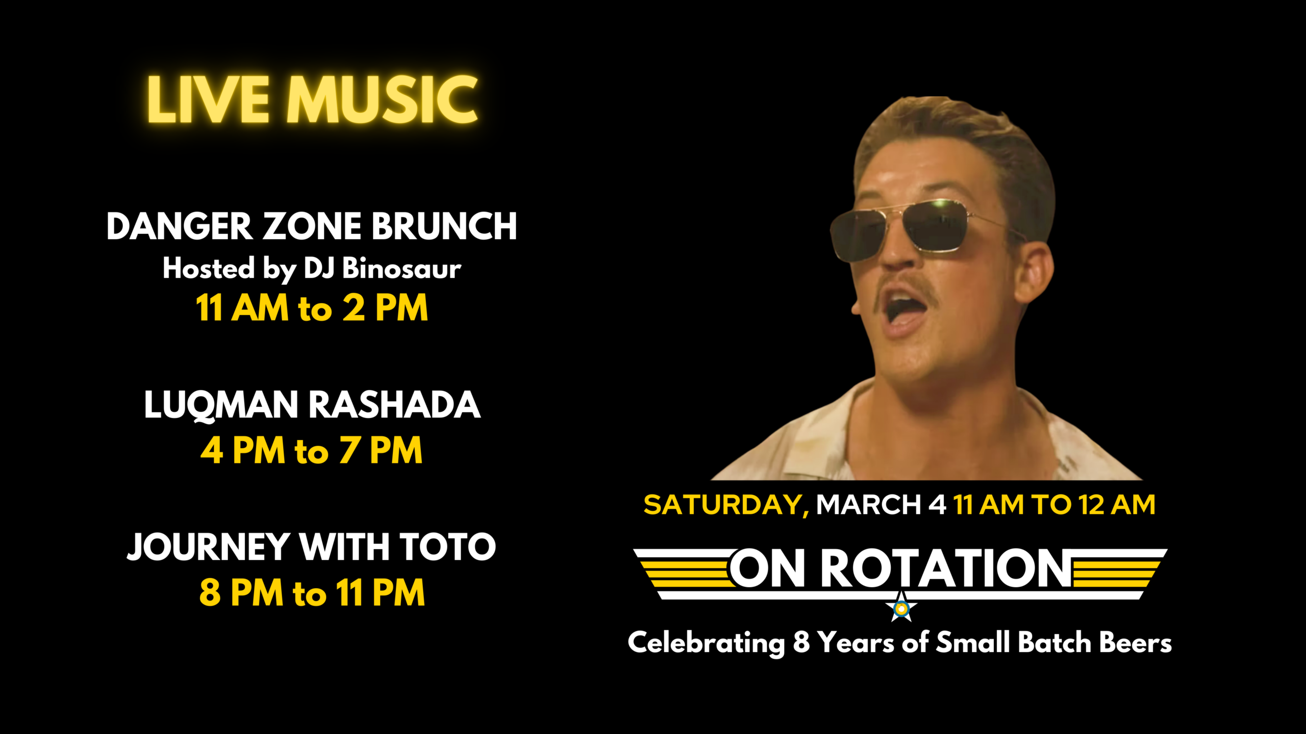 On Rotation's LIVE MUSIC schedule for 8-Year Anniversary Party
