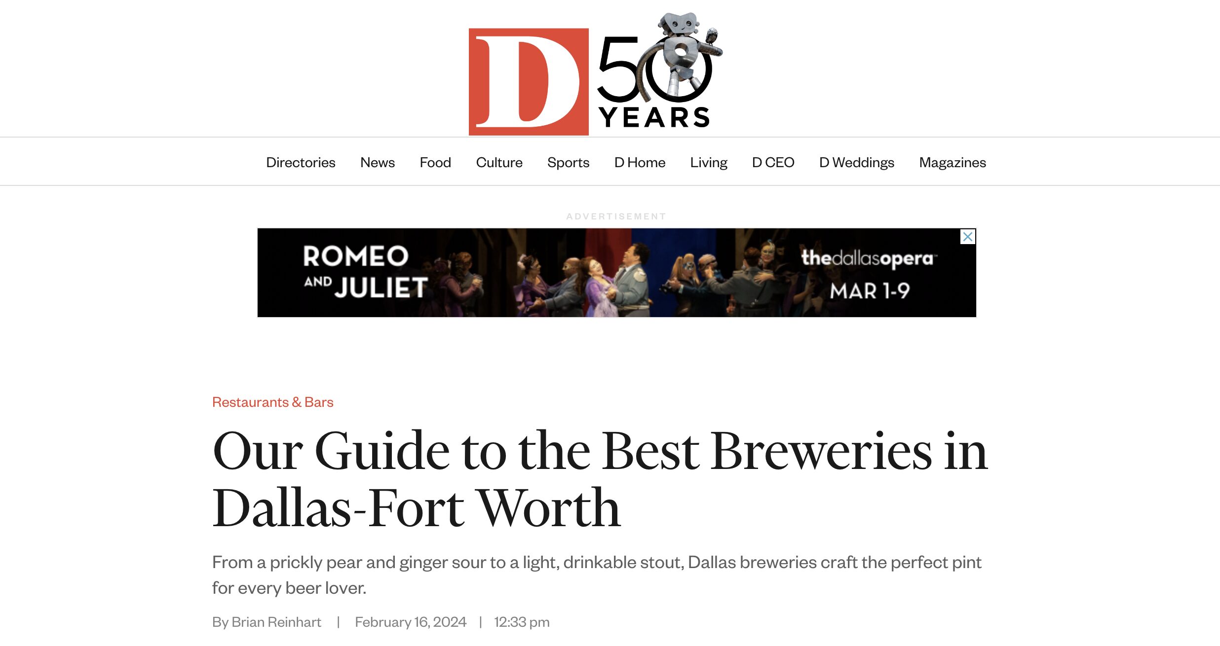 On Rotation named in D Magazine Guide to the Best Breweries in Dallas-Fort Worth