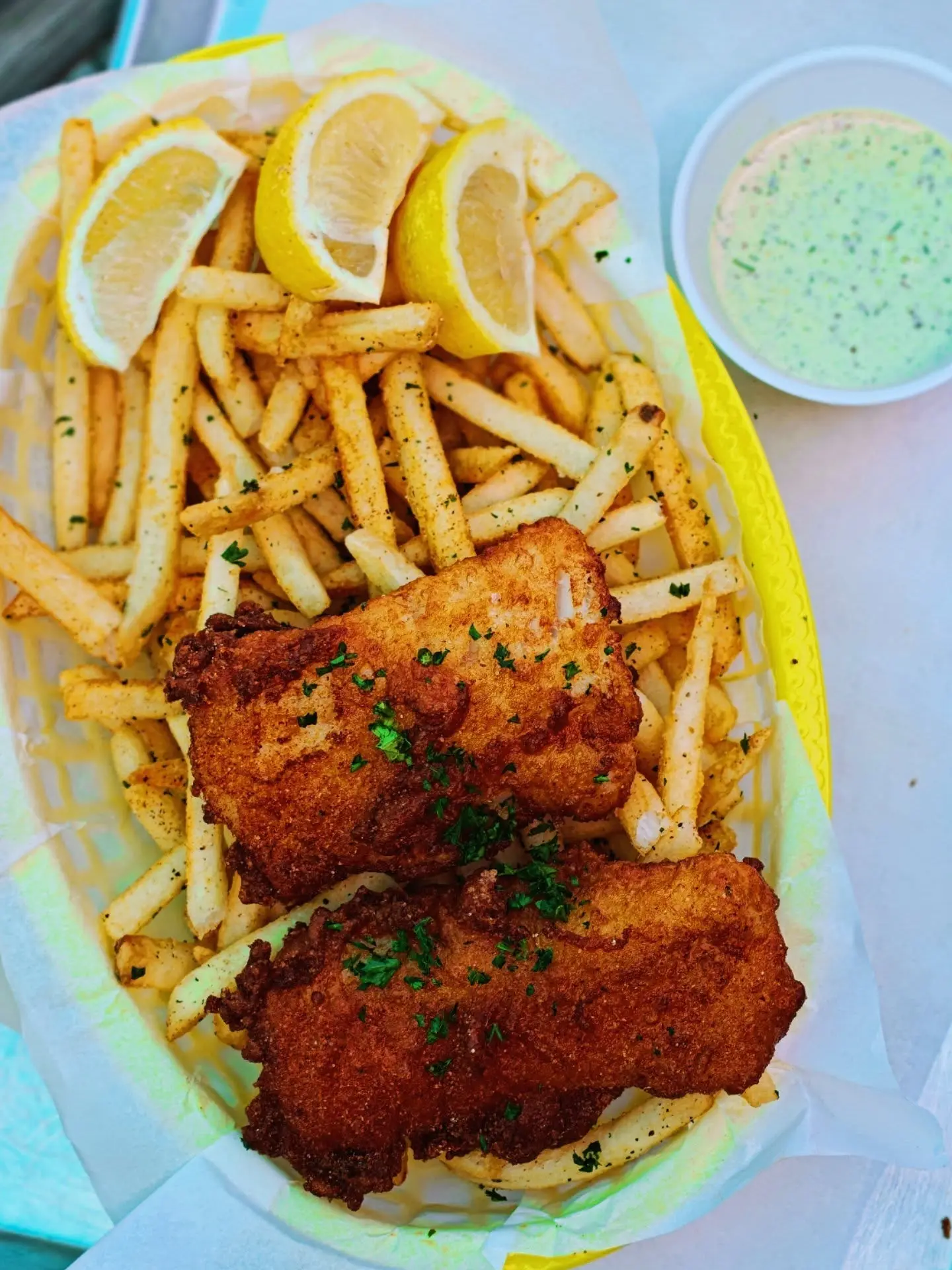Fish & Chips with Tartar Sauce at On Rotation