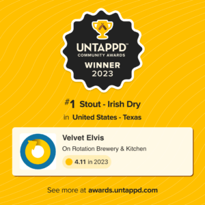 Velvet Elvis wins first place for Irish Dry Stout in 2023 Untappd Community Awards