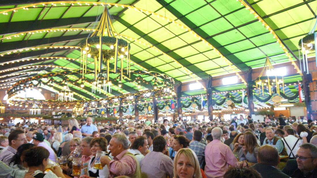 Inside Green Beer Tent at Oktoberfest in Munich