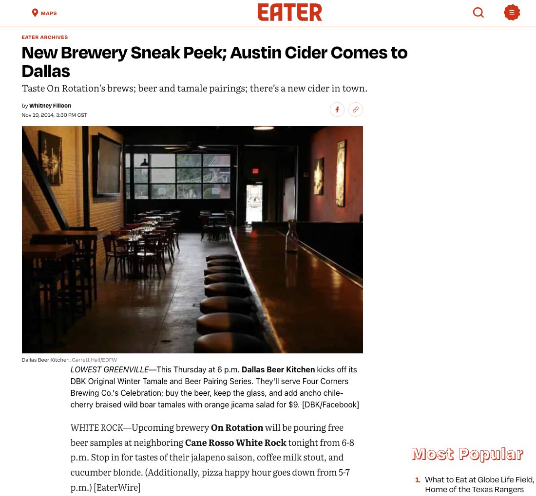 New Brewery Sneak Peek; Austin Cider Comes to Dallas [Eater]