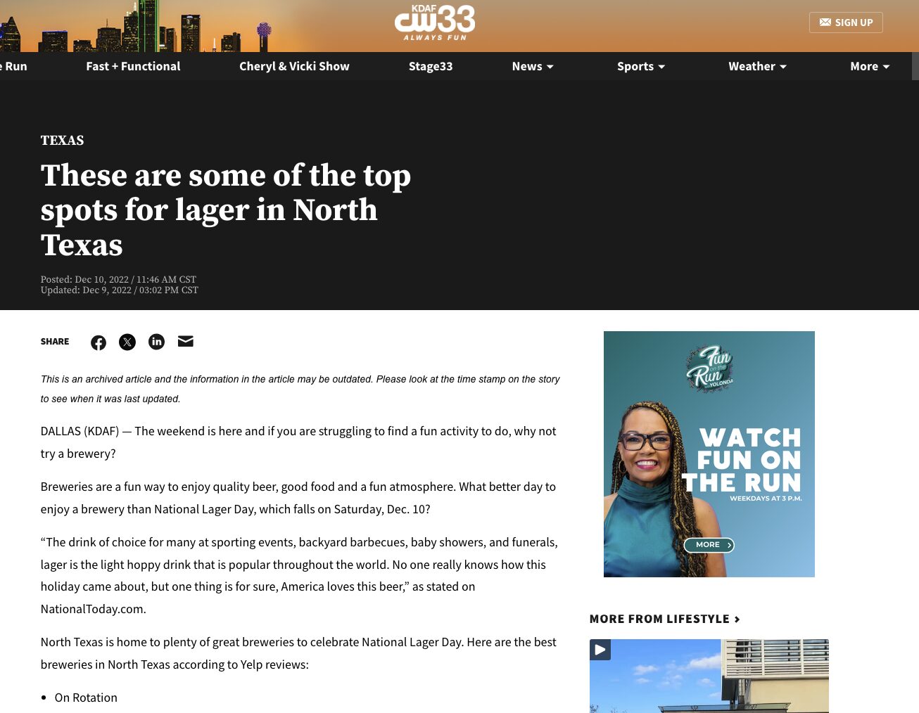 On Rotation top spot for lager in North Texas [CW33]