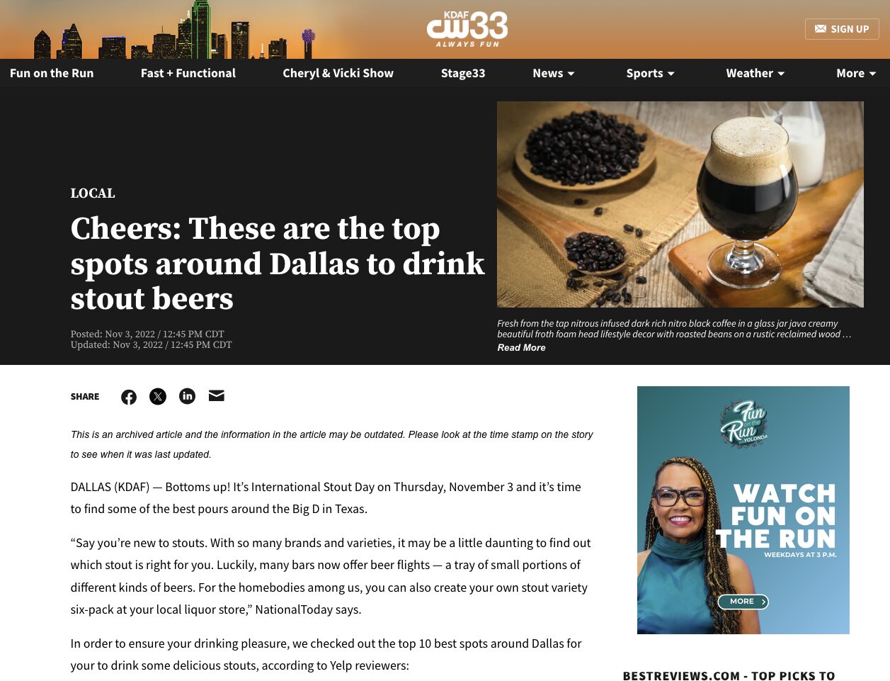On Rotation “top spot around Dallas to drink stout beers” [CW33]